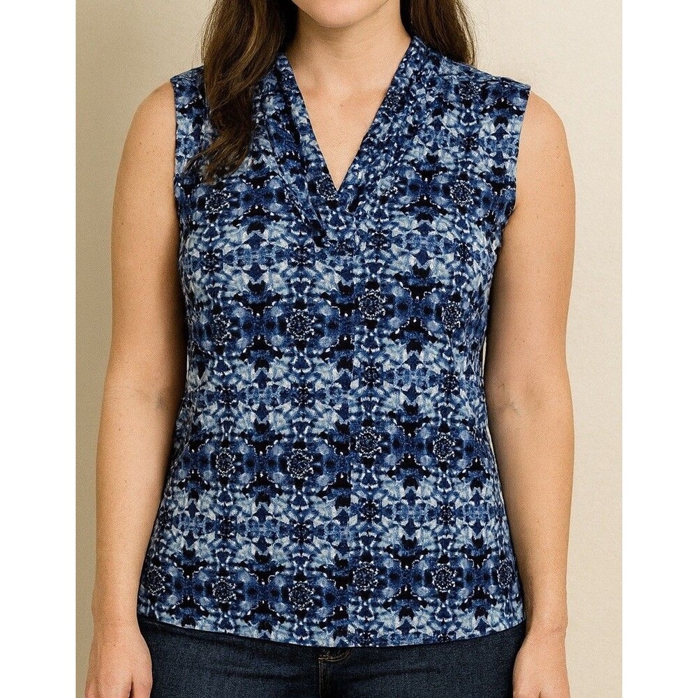 Jones New York Signature Women’s Sleeveless Blouse Shirt Size Small Blue Multi